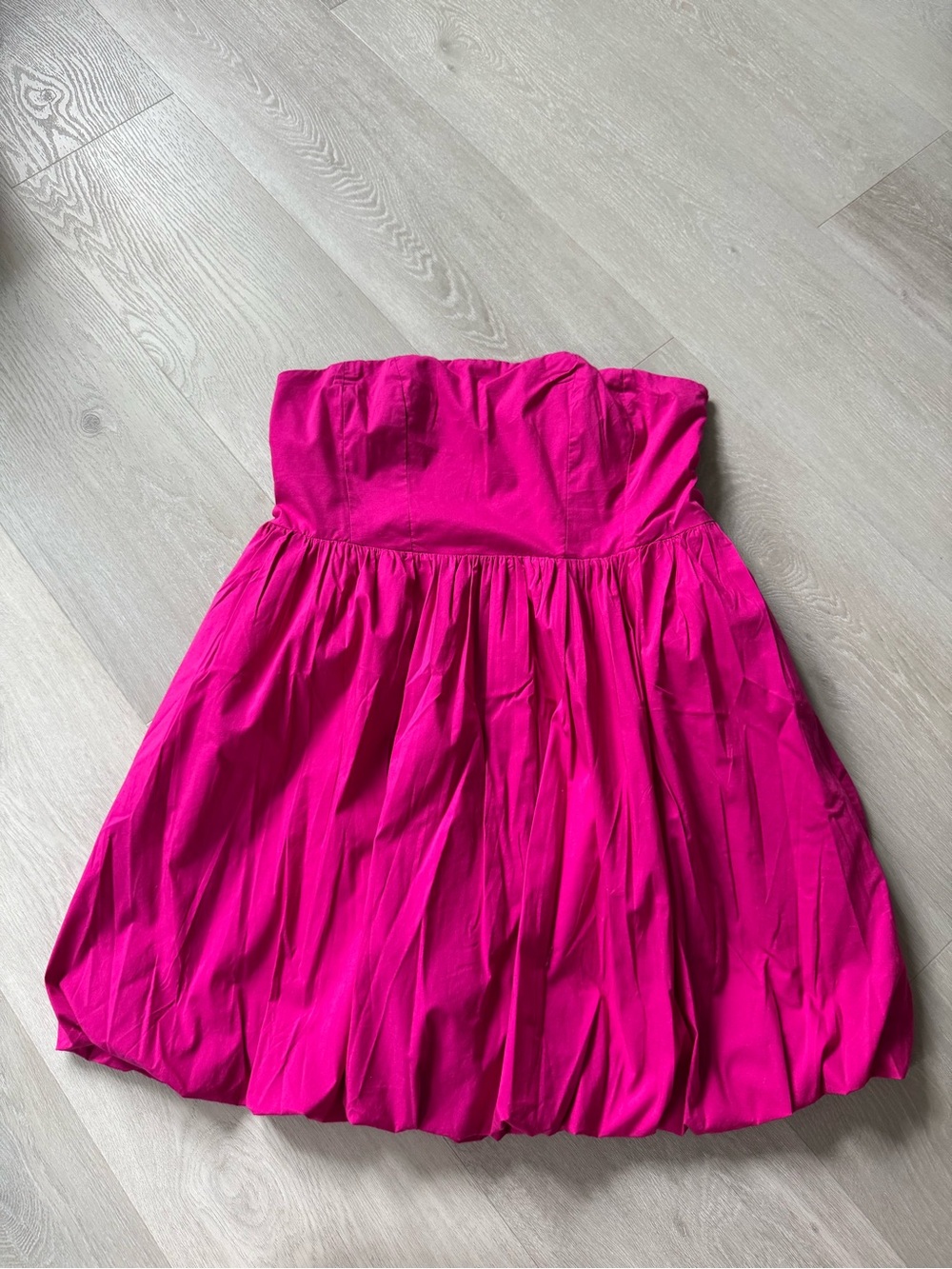 Express Strapless Bubble Hem Dress in Hot Pink